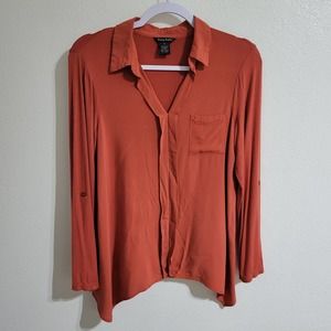 Sunny Taylor Collared V-Neck Long Sleeve Blouse